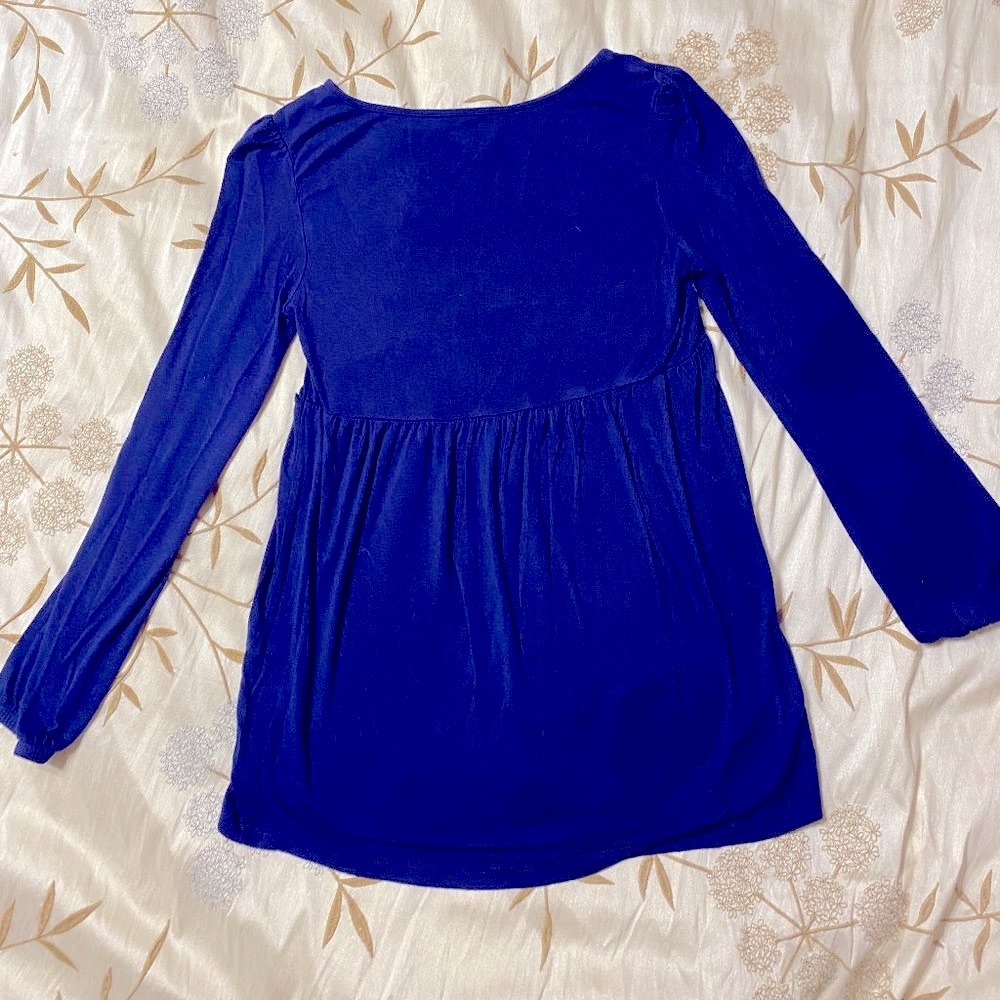 Pretty Blue & floral Long Sleeve Top S 7-8 - Picture 2 of 3